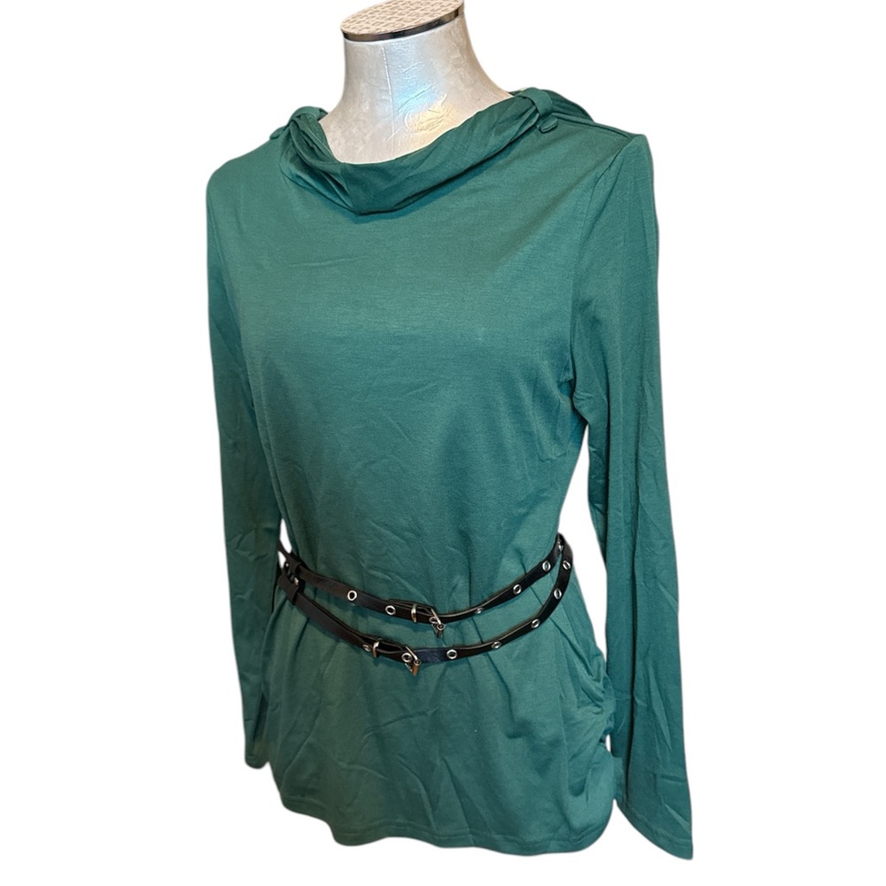 NWT TEMU Green Ruffled Double Belt Hoodie Fashion with Long Sleeve- X-Large - Picture 2 of 16